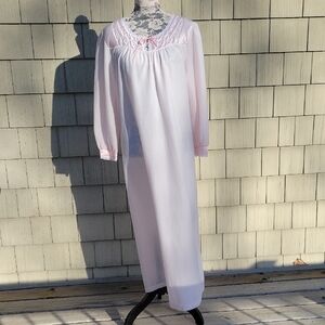 Vtg. Soft Pink Long Nightgown with Embroidered Satin Yoke